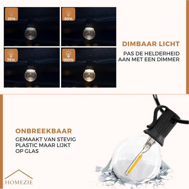 Homezie Lichtsnoer 18 meter met 32 kunststof LED bulbs Inclusief 3m verlengkabel met dimmer