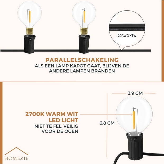 Homezie Lichtsnoer 18 meter met 32 kunststof LED bulbs Inclusief 3m verlengkabel met dimmer