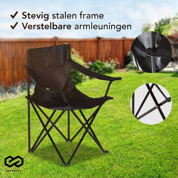 Infinity Goods Campingset - 2 Vouwstoelen met campingtafel - Zwart & Inklapbare Tuintafel - Tuin- en Kampeermeubilair