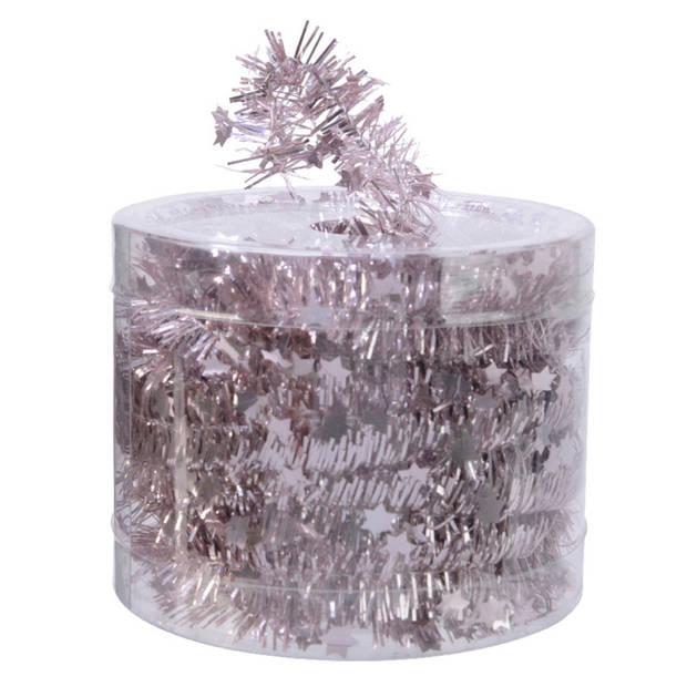 Decoris folieslinger - 2x st-dun - lichtroze - sterren - 700 x 3 cm - Kerstslingers