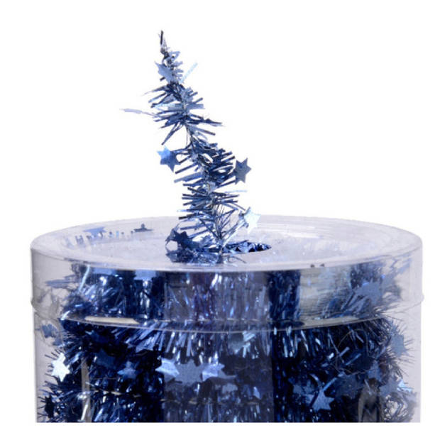 Decoris folieslinger - 2x st- dun - donkerblauw - sterren - 700 x 3 cm - Kerstslingers