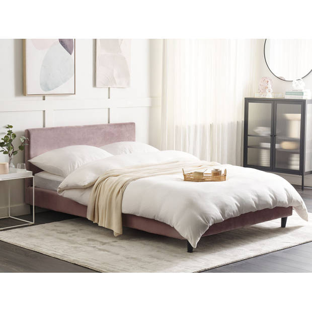 Beliani FITOU - Tweepersoonsbed-Roze-Fluweel