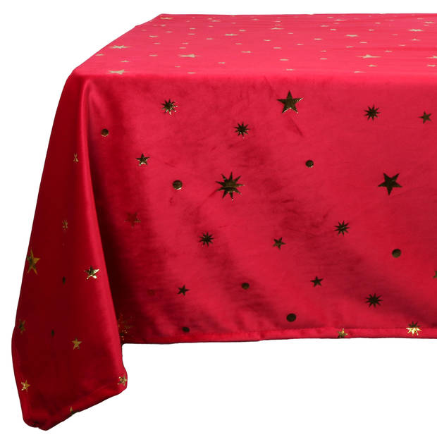 Unique Living tafelkleed kerst -rood met gouden sterren -250 x 150cm - Tafellakens