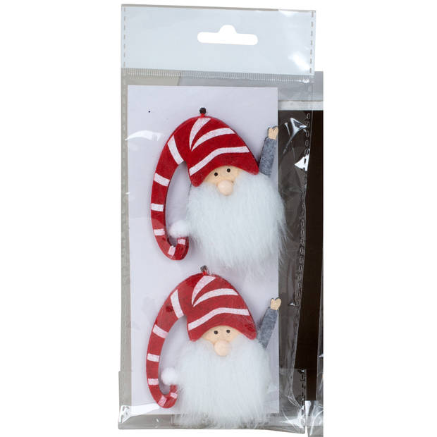 IKO kersthangers/kerstballen -gnomes/kabouters- rood - 4x - vilt - Kersthangers