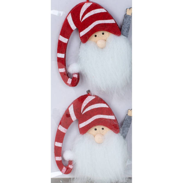 IKO kersthangers/kerstballen -gnomes/kabouters- rood - 4x - vilt - Kersthangers