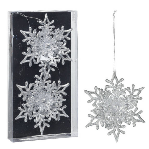 Christmas Decoration kersthangers sneeuwvlokken 4x -zilver -11,5 cm - Kersthangers