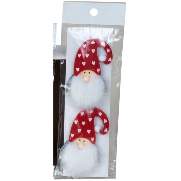 IKO kersthangers/kerstballen -gnomes/kabouters- rood - 2x - vilt - Kersthangers