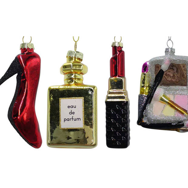 IKO kersthangers pump, parfum, lipstick, portemonnee - 3x st - glas - Kersthangers