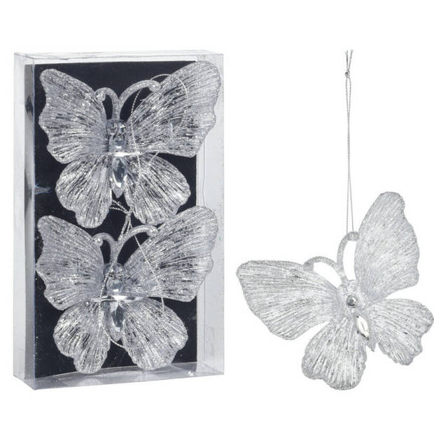 Kersthangers vlinders -4x-transparant en roze -15cm -kunststof - Kersthangers