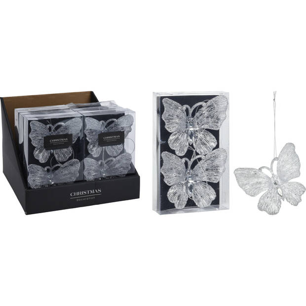 Christmas Decoration kersthangers vlinders - 2x st- kunststof - 15 cm - Kersthangers