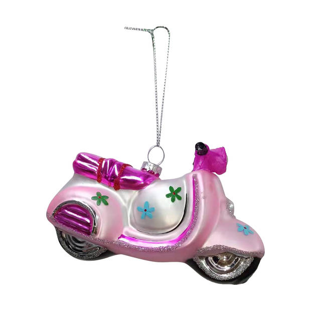 IKO Kersthangers scooters - 2x - roze en rood - 11,5 cm - glas - Kersthangers