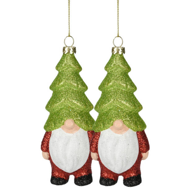 Christmas Decoration kersthanger gnome/kabouter - 2x - kunststof - 12,5 cm - Kersthangers