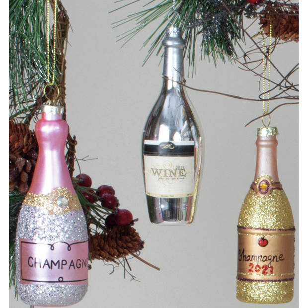 IKO kersthangers drank - 3x- glas - wijn en champagne flessen - Kersthangers