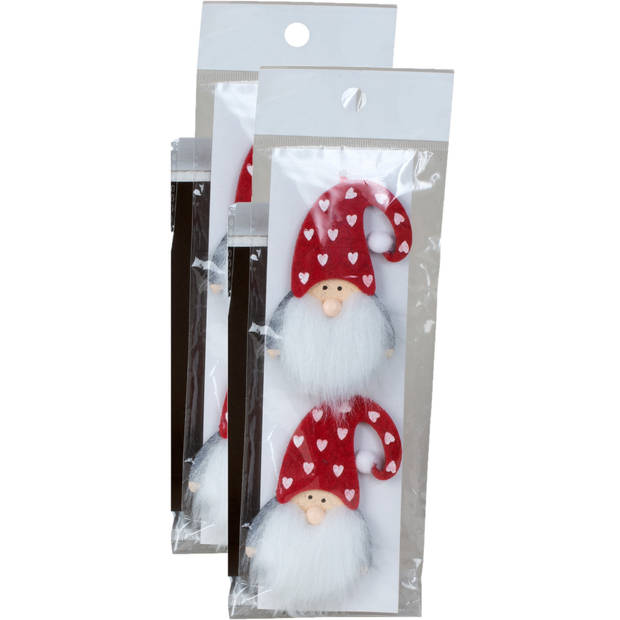 IKO kersthangers/kerstballen -gnomes/kabouters- rood - 4x - vilt - Kersthangers