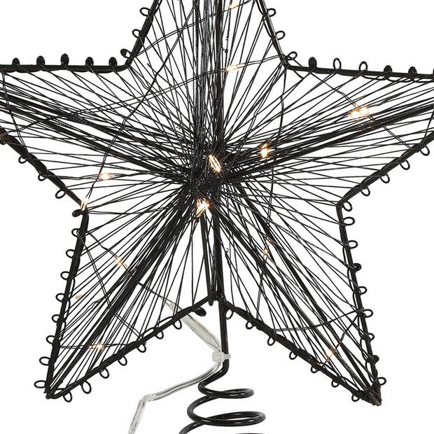 Countryfield kerst ster piek - zwart - met licht - kunststof - 25 cm - kerstboompieken