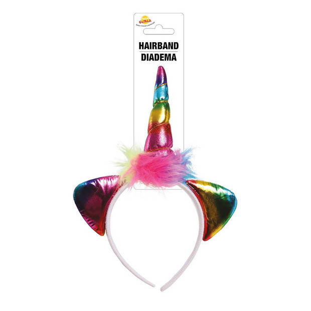 Fiestas Verkleed haarband Unicorn/eenhoorn - regenboog gekleurd - meisjes/dames - met bloemen - Verkleedhoofddeksels