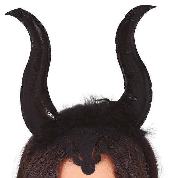 Duivel hoorntjes - groot - zwart - kunststof - Halloween thema - Verkleedhoofddeksels