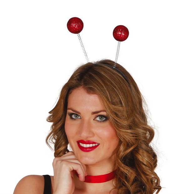 Fiestas Verkleed diadeem discoballen/Aliens sprieten - rood - meisjes/dames - Verkleedhoofddeksels