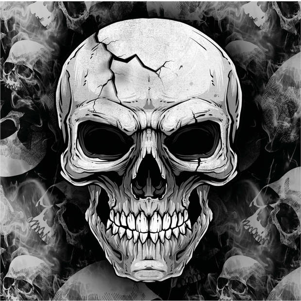 Halloween/horror schedel/doodshoofd servetten - 24x - zwart - papier - 33 cm - Feestservetten