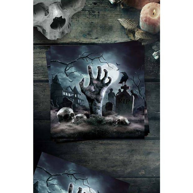 Halloween/horror begrafenis servetten - 12x - zwart - papier - 33 x 33 cm - Feestservetten