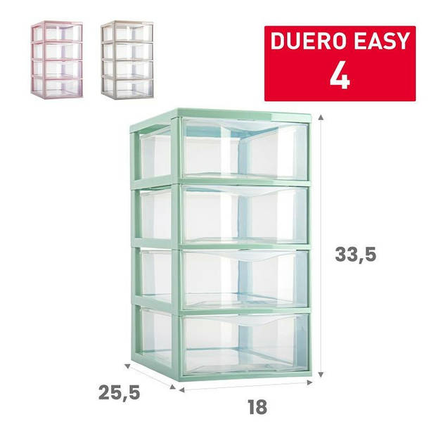 Plasticforte Ladeblokje/bureau organizer 4x lades - transparant/mintgroen - L18 x B25 x H33 cm - Ladeblok