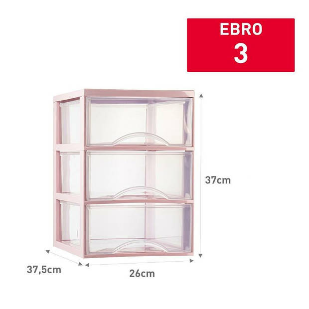 Plasticforte Ladeblokje/bureau organizer 3x lades - transparant/roze - L26 x B36 x H37 cm - Ladeblok