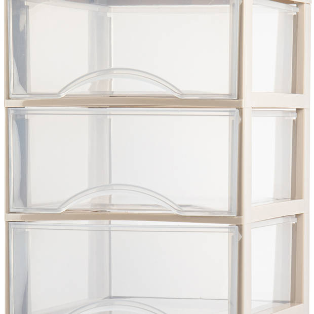 Plasticforte Ladeblokje/bureau organizer 3x lades - transparant/beige - L26 x B36 x H37 cm - Ladeblok