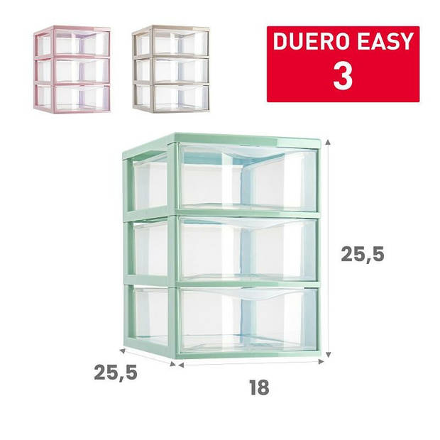 Plasticforte Ladeblokje/bureau organizer 3x lades - transparant/mintgroen - L18 x B25 x H25 cm - Ladeblok