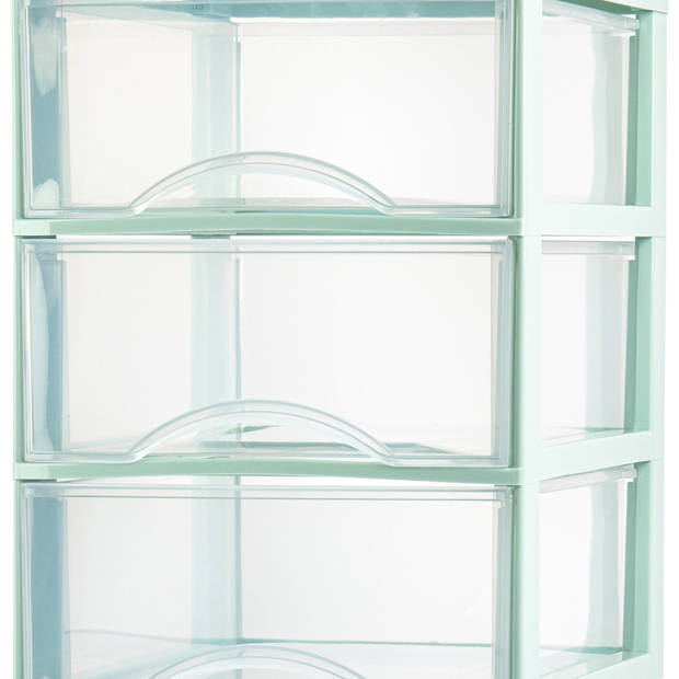 Plasticforte Ladeblokje/bureau organizer 3x lades - transparant/mintgroen - L26 x B36 x H37 cm - Ladeblok