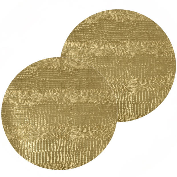 Placemat - 1x - rond - goud- kunststof - D38 cm - slangenprint - Placemats