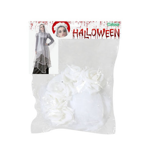 Halloween/horror verkleed diadeem/bloemenkrans met sluier - zombie/spook - kunststof - dames - Verkleedhoofddeksels
