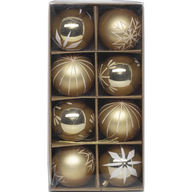 Feeric lights and christmas kerstballen 8x - 8 cm - kunststof -goud - Kerstbal