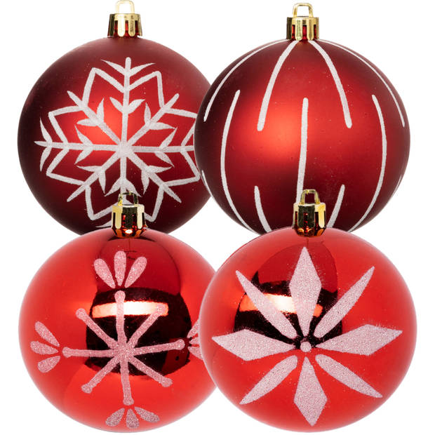 Feeric lights and christmas kerstballen 8x - 8 cm - kunststof -rood - Kerstbal