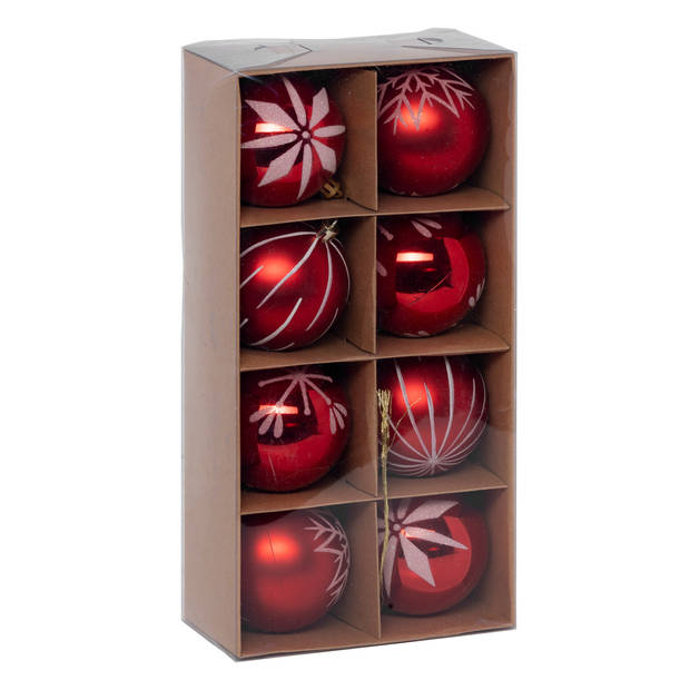 Feeric lights and christmas kerstballen 8x - 8 cm - kunststof -rood - Kerstbal