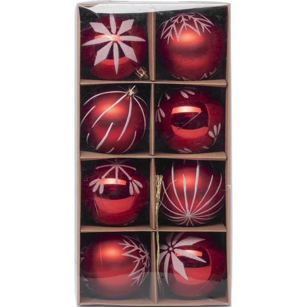 Feeric lights and christmas kerstballen 16x - 8 cm - kunststof -rood - Kerstbal