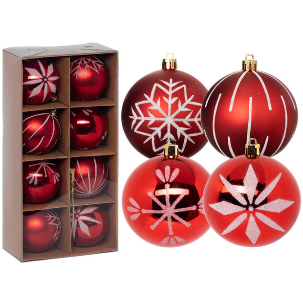 Feeric lights and christmas kerstballen 8x - 8 cm - kunststof -rood - Kerstbal