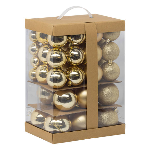 Feeric Christmas Kerstballen - 60x st - 4, 6, 7 en 8 cm - goud - kunststof - Kerstbal