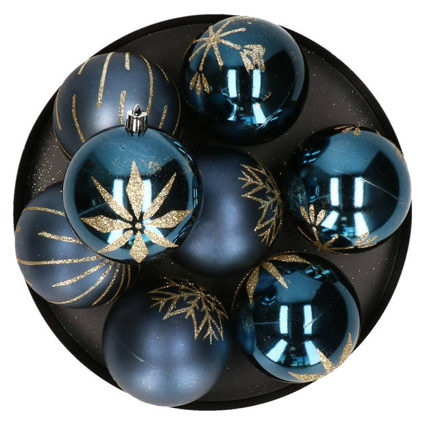Feeric lights and christmas kerstballen 16x - 8 cm - kunststof -blauw - Kerstbal