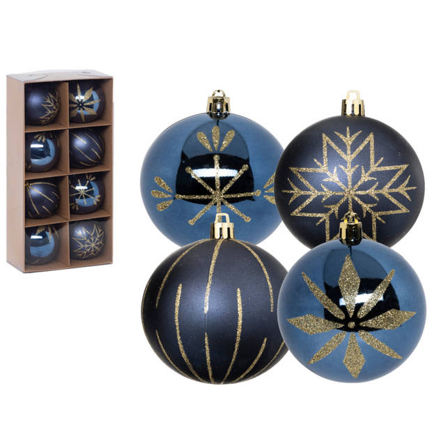 Feeric lights and christmas kerstballen 8x - 8 cm - kunststof -blauw - Kerstbal