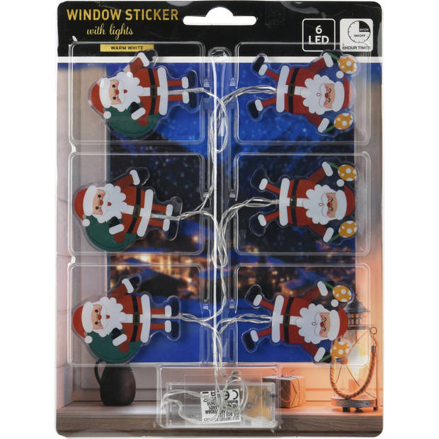 Christmas Decoration raamversiering stickers kerstmannen -2x -met licht - Lichtsnoeren