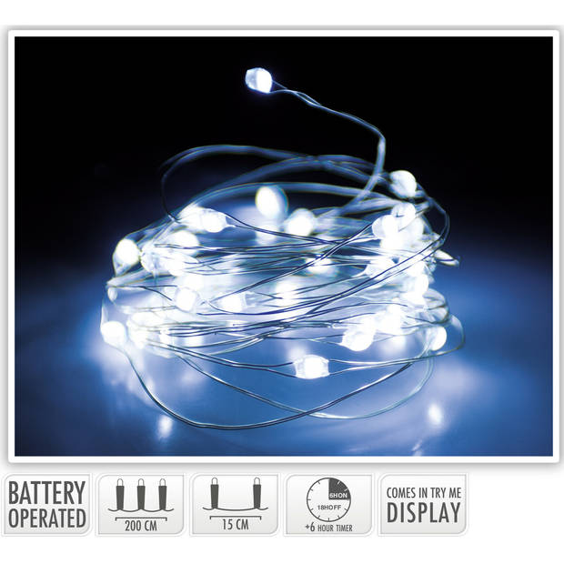 Christmas Decoration lichtdraad zilverdraad-2x - 132 leds - wit - 2 m - Lichtsnoeren