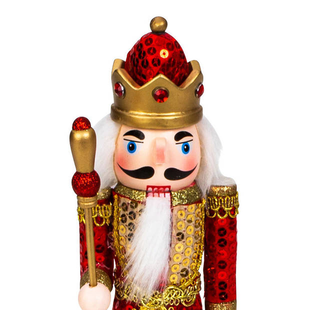 IKO - notenkraker soldaat beeld - 30 cm - rood/wit/goud - hout - Kerstbeeldjes