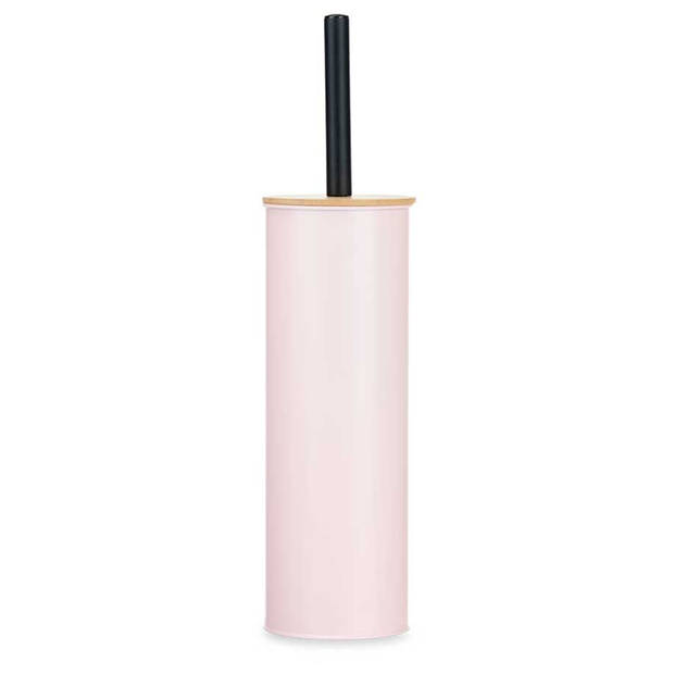 Berilo Alicante Toiletborstel in houder/wc-borstel - rvs metaal met bamboe - lichtroze - 38 cm - Toiletborstels
