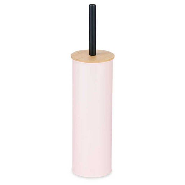Berilo Alicante Toiletborstel in houder/wc-borstel - rvs metaal met bamboe - lichtroze - 38 cm - Toiletborstels