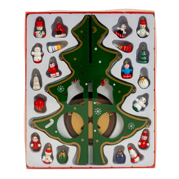 IKO - Kleine decoratie kerstboomp - met ornamenten - hout - 25 cm - Houten kerstbomen
