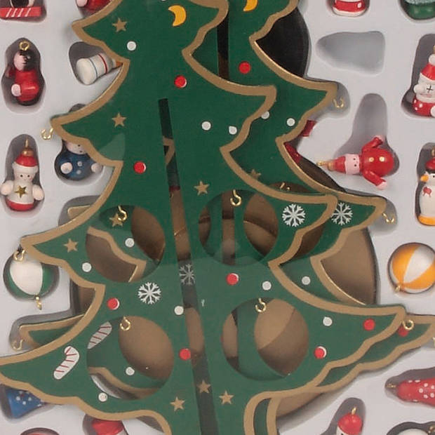 IKO - Kleine decoratie kerstboomp - met ornamenten - hout - 28 cm - Houten kerstbomen