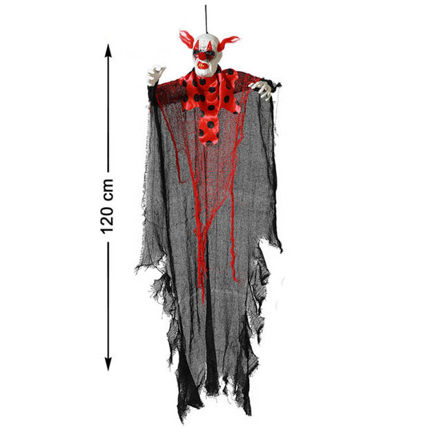 Halloween/horror thema hang decoratie horror clown - enge/griezelige pop - 120 cm - Feestdecoratievoorwerp