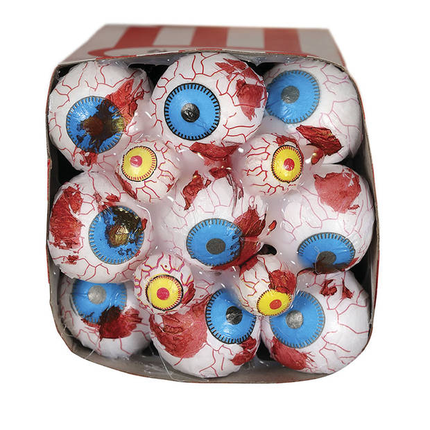 Halloween/Horror deco artikel - popcorn bakje met oogballen - 8 x 16 cm - Feestdecoratievoorwerp