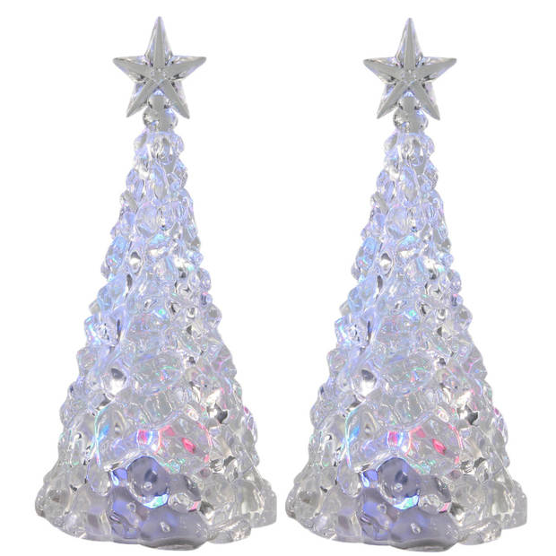 Svenska Living decoratie kerstboompjes met licht - 2x - 21 cm- acryl - kerstverlichting figuur