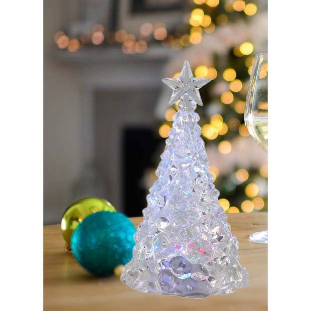 Svenska Living decoratie kerstboompjes met licht - 2x - 21 cm- acryl - kerstverlichting figuur
